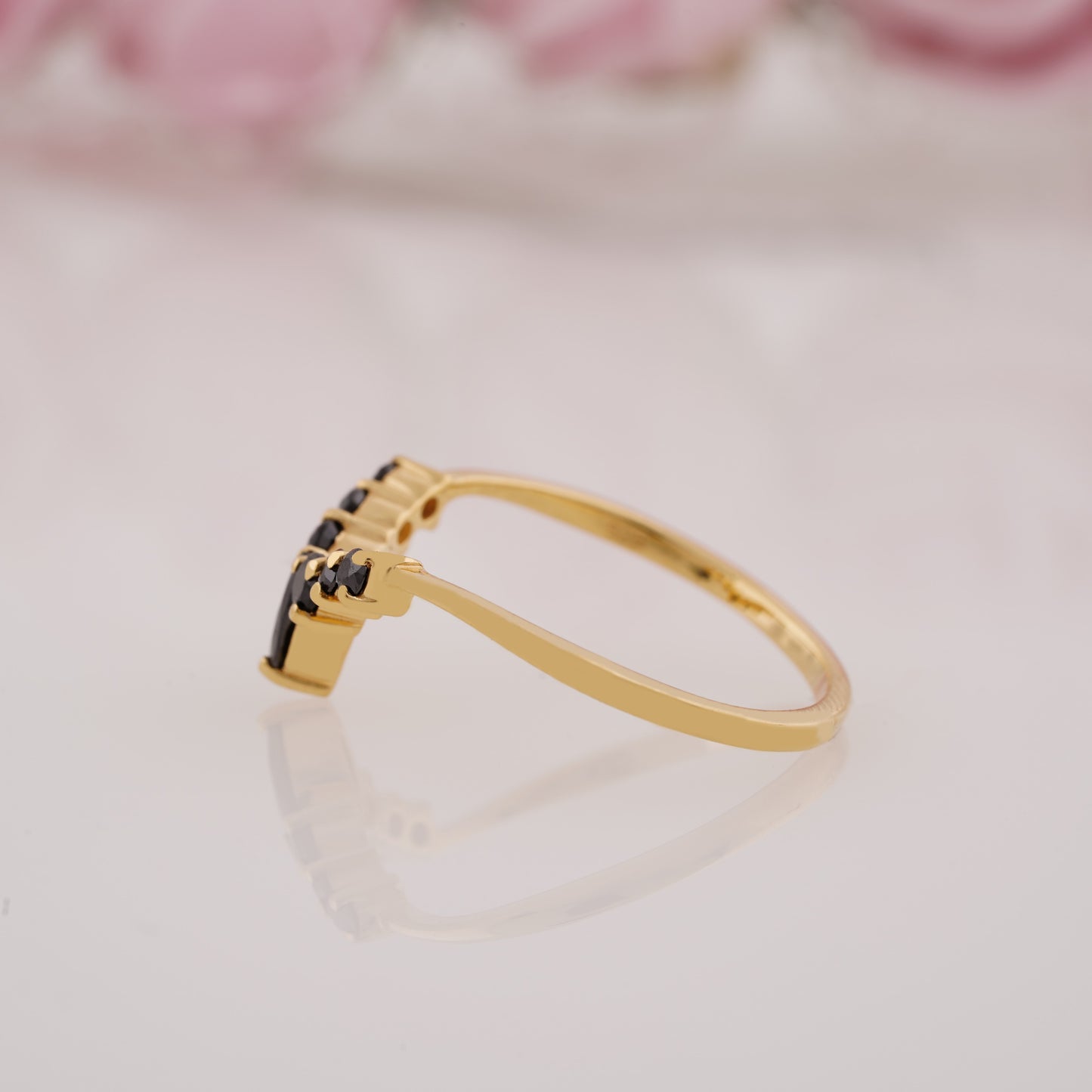 Marquise Cut Black Onyx Stackable Curved Wedding Band