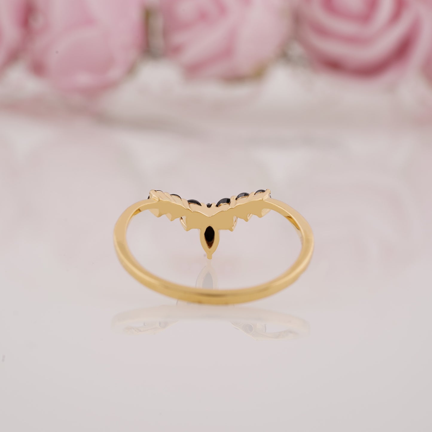 Marquise Cut Black Onyx Stackable Curved Wedding Band