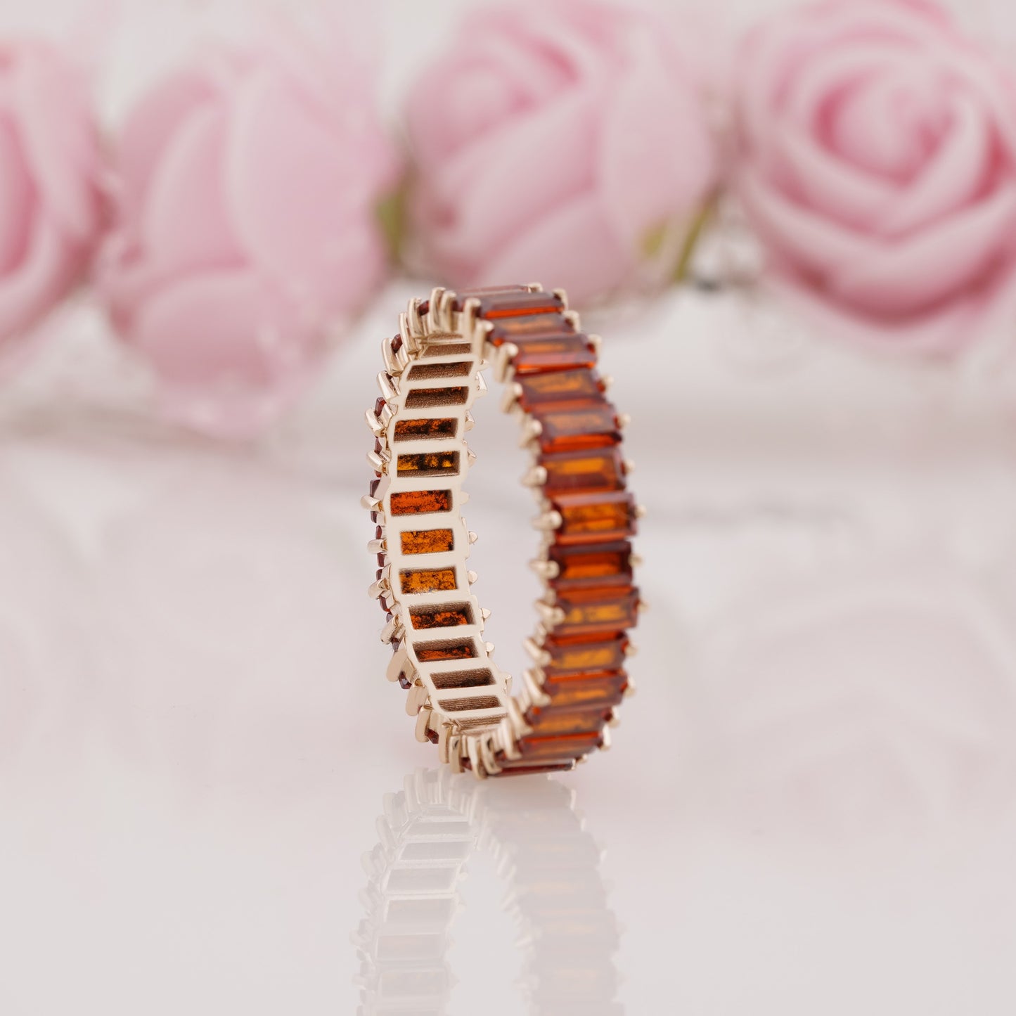Baguette Cut Lab Grown Garnet Wedding Band Unique Stacking Ring
