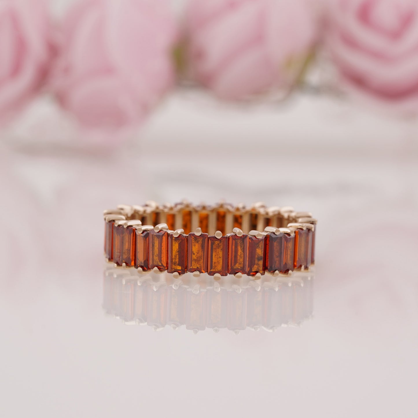 Baguette Cut Lab Grown Garnet Wedding Band Unique Stacking Ring