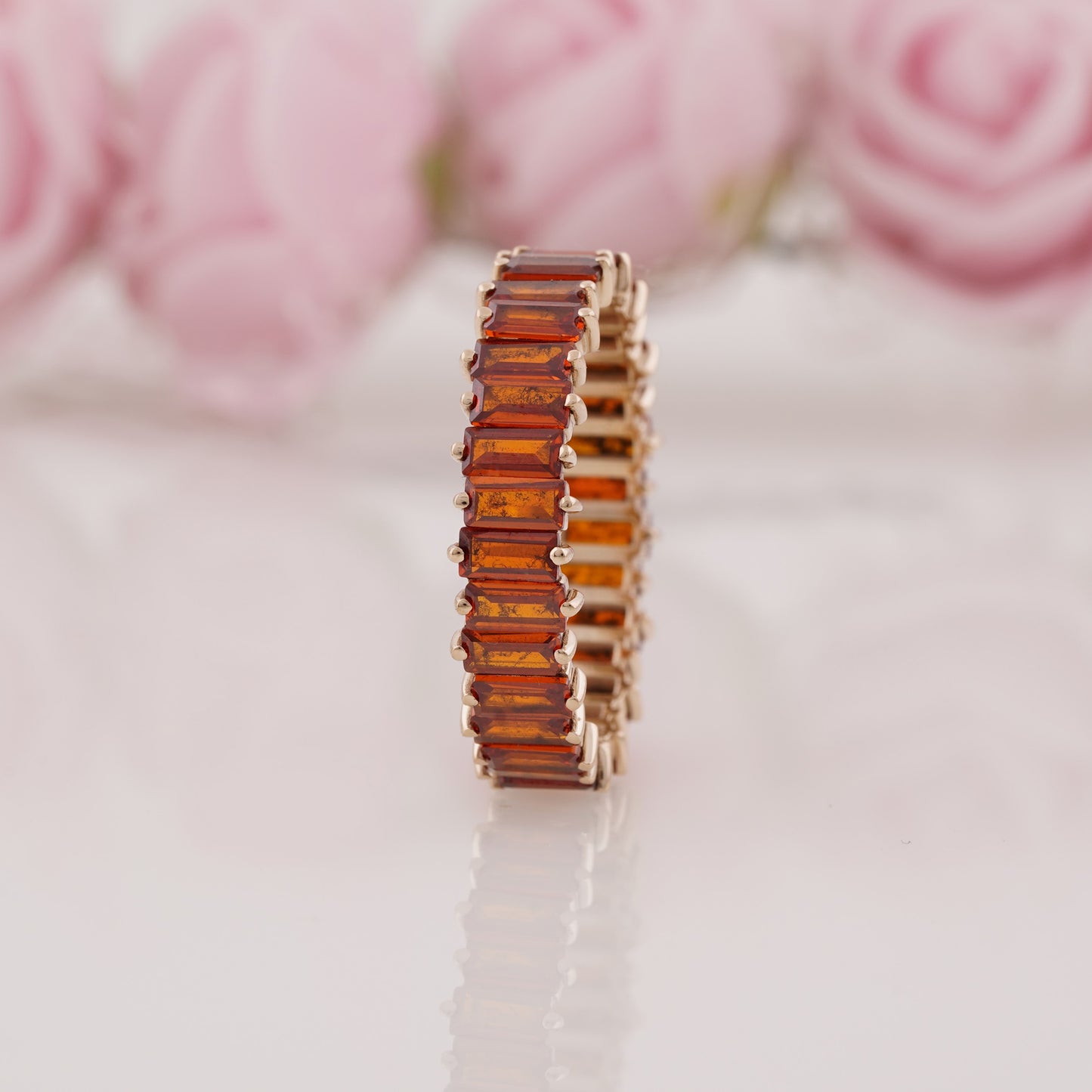Baguette Cut Lab Grown Garnet Wedding Band Unique Stacking Ring