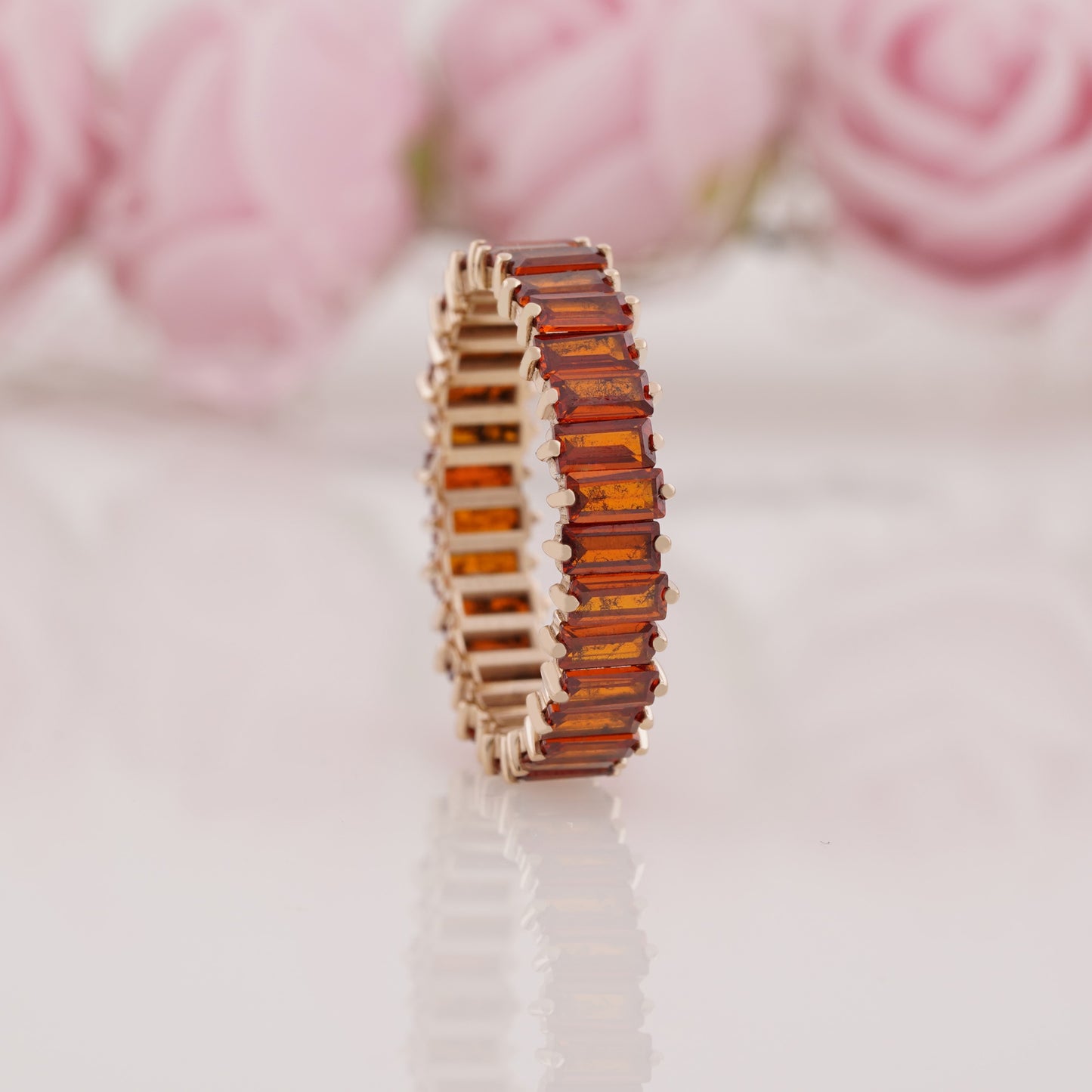 Baguette Cut Lab Grown Garnet Wedding Band Unique Stacking Ring