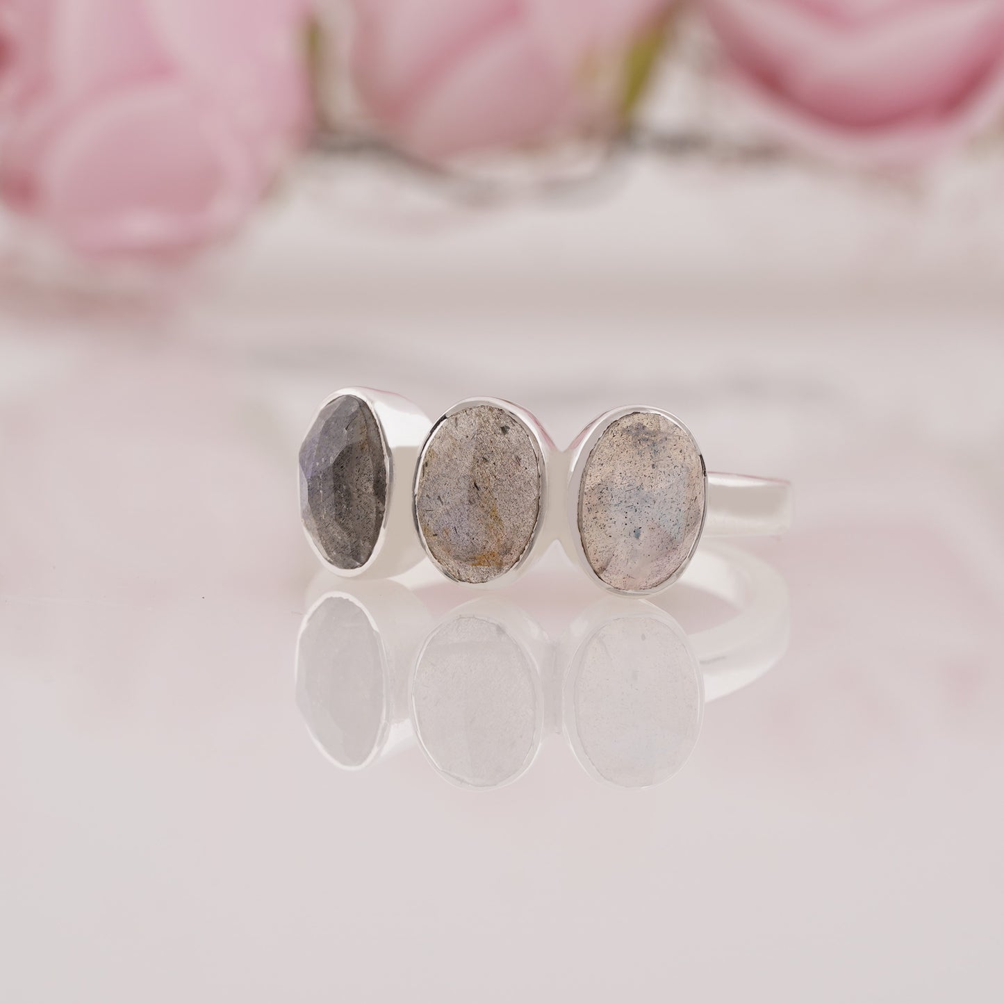 Vintage Oval Cut Natural Labradorite Engagement Ring