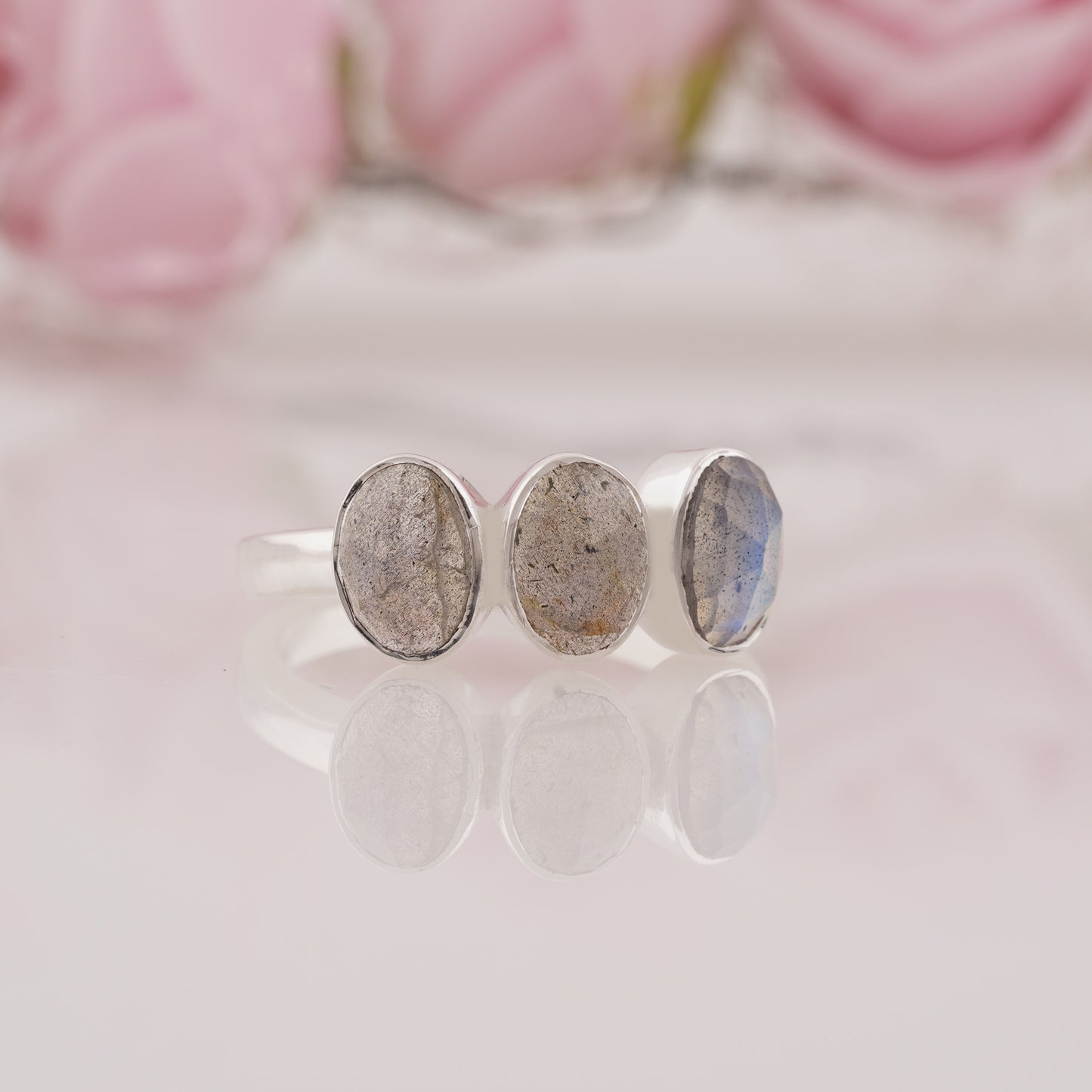 Vintage Oval Cut Natural Labradorite Engagement Ring