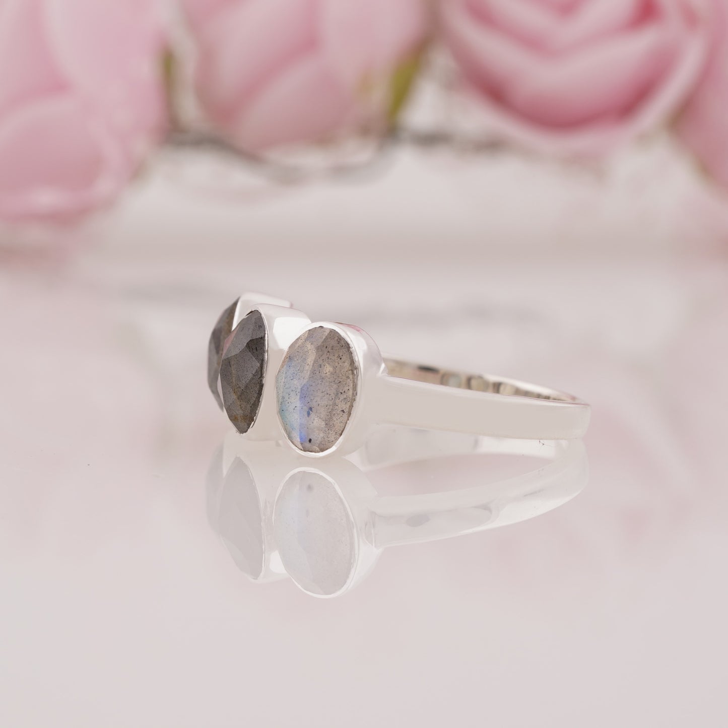 Vintage Oval Cut Natural Labradorite Engagement Ring