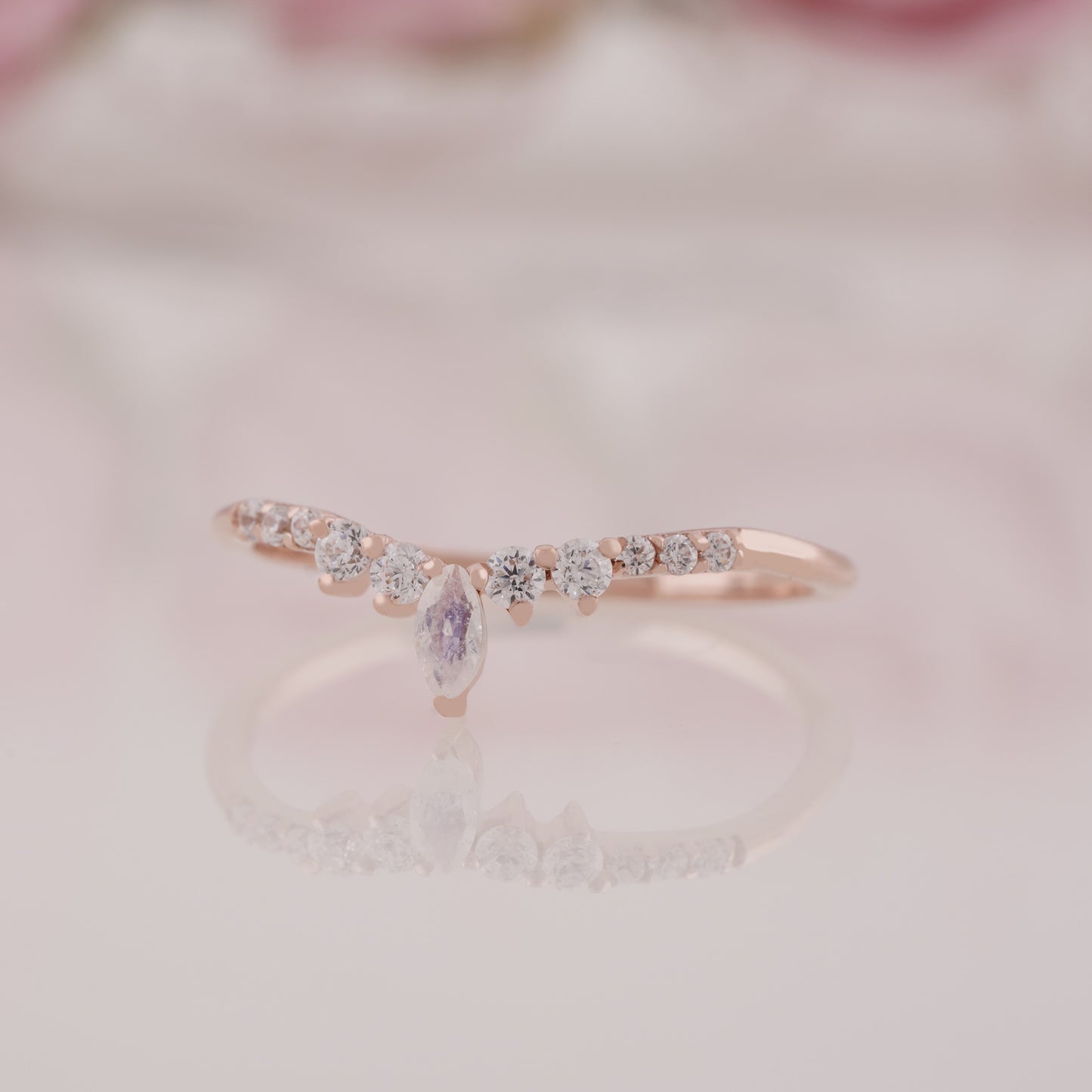 Marquise Cut Moissanite Curved Stackable Wedding Band