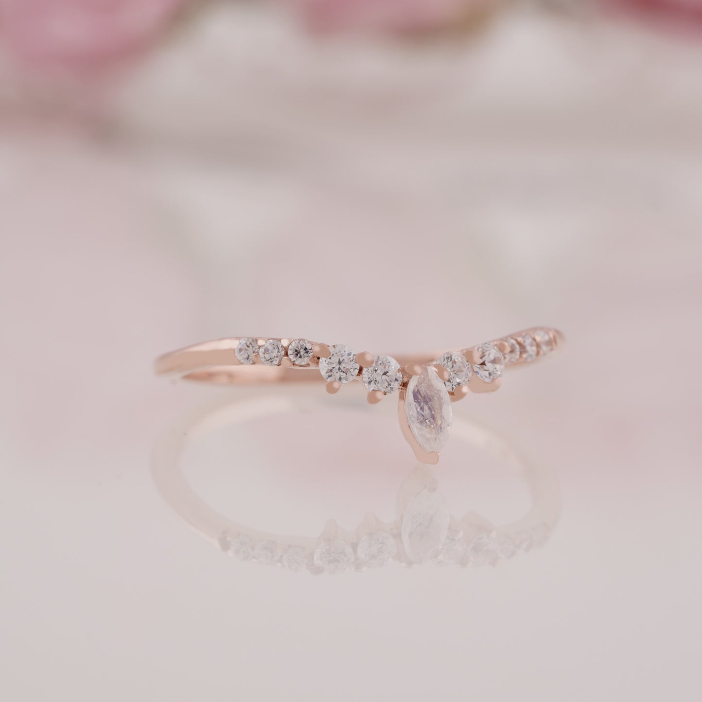 Marquise Cut Moissanite Curved Stackable Wedding Band