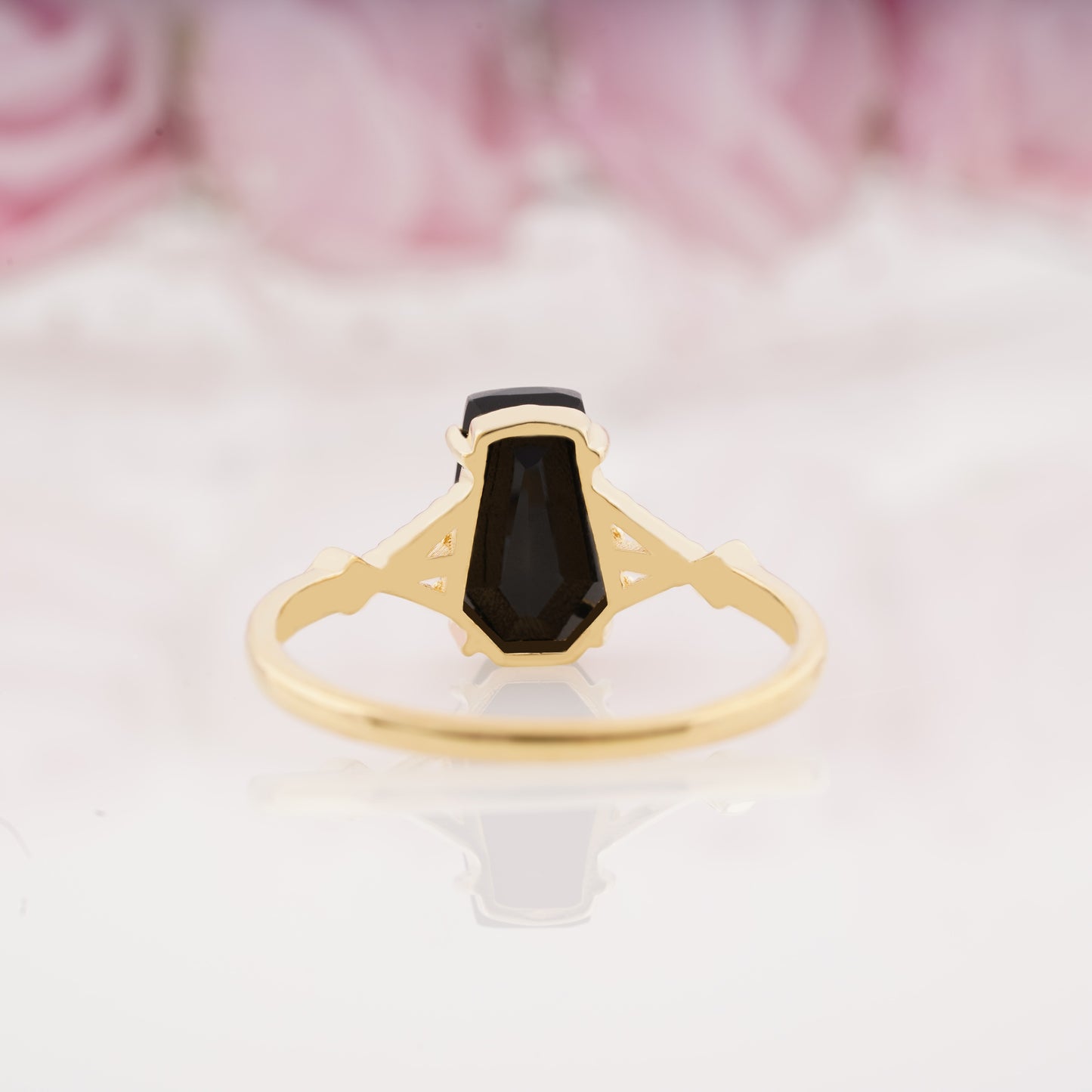 Coffin Shape Lab Grown Black Onyx Engagement Ring