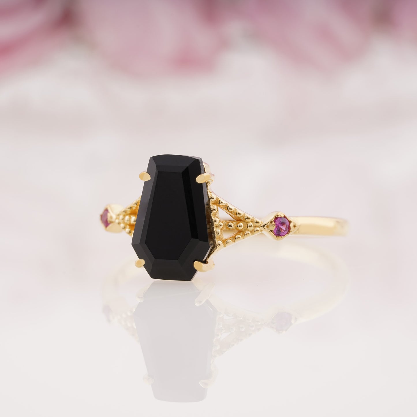 Coffin Shape Lab Grown Black Onyx Engagement Ring