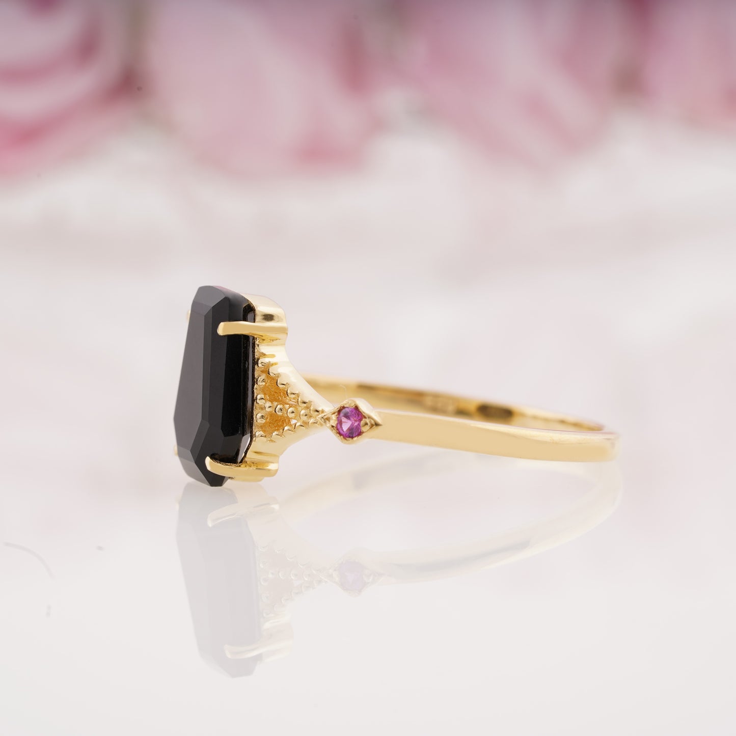 Coffin Shape Lab Grown Black Onyx Engagement Ring