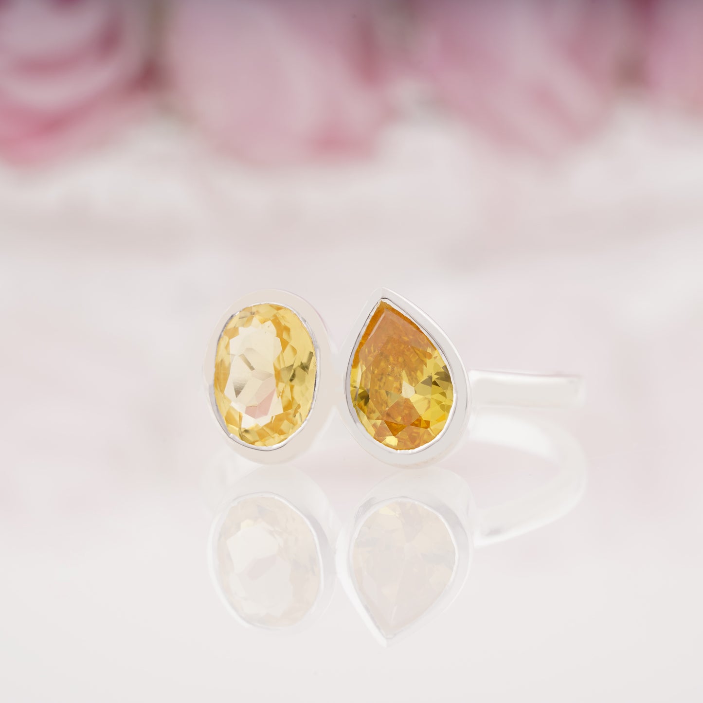 Oval & Pear Lab Grown Citrine Rings Twin Stone Promise Ring