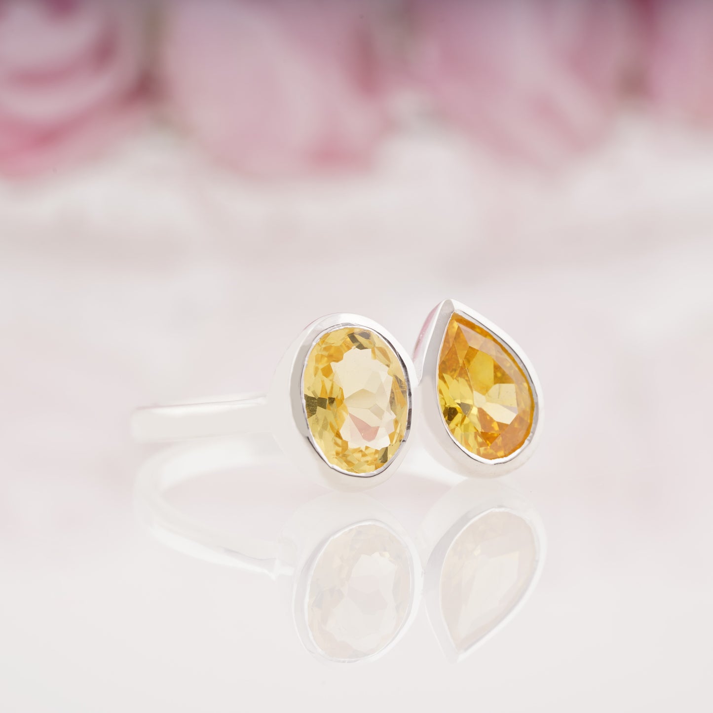 Oval & Pear Lab Grown Citrine Rings Twin Stone Promise Ring