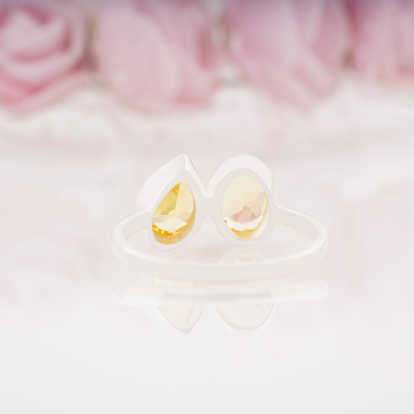 Oval & Pear Lab Grown Citrine Rings Twin Stone Promise Ring