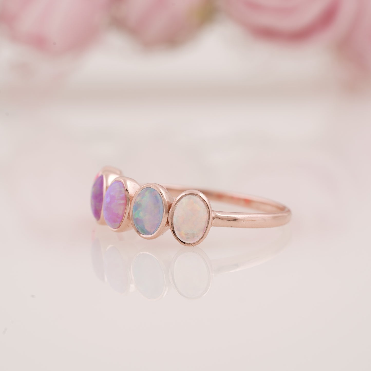 Oval-Shaped Pink Opal Wedding Band - Elegant & Unique