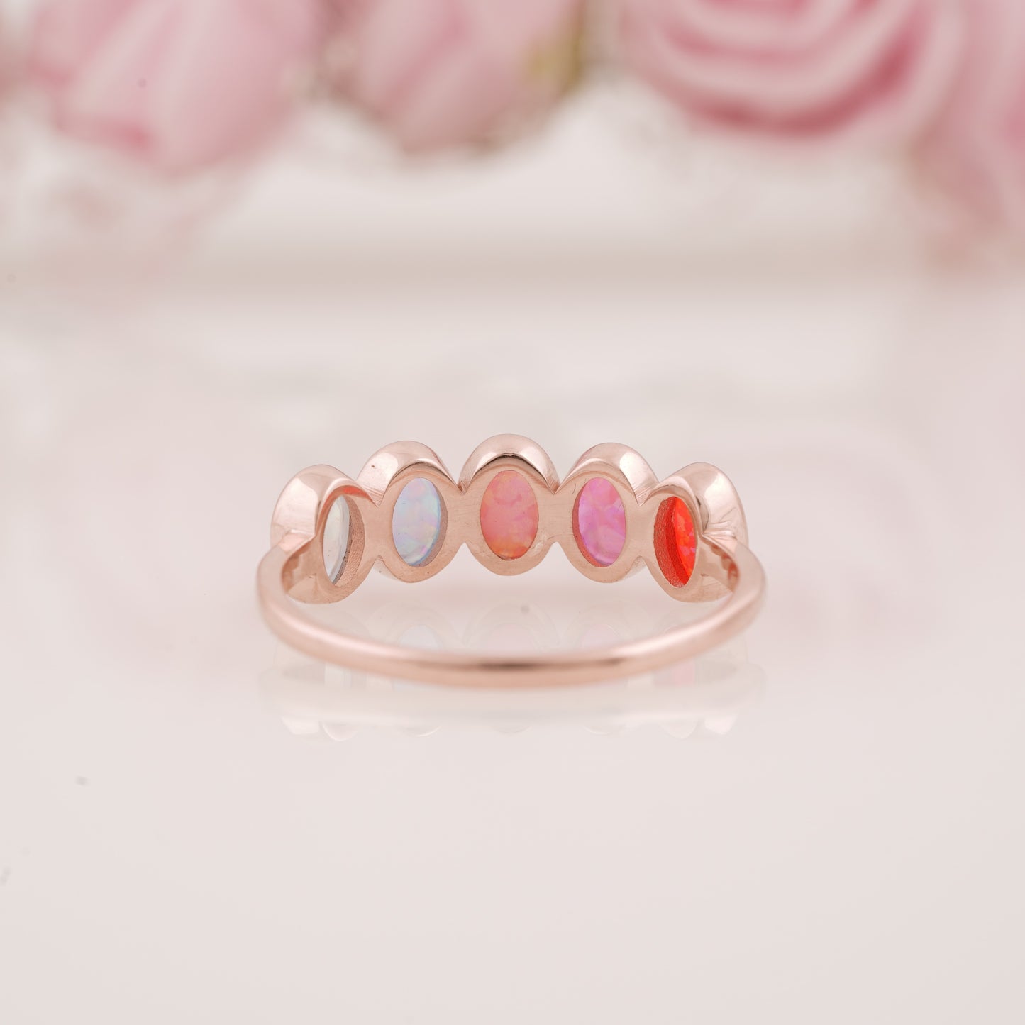Oval-Shaped Pink Opal Wedding Band - Elegant & Unique