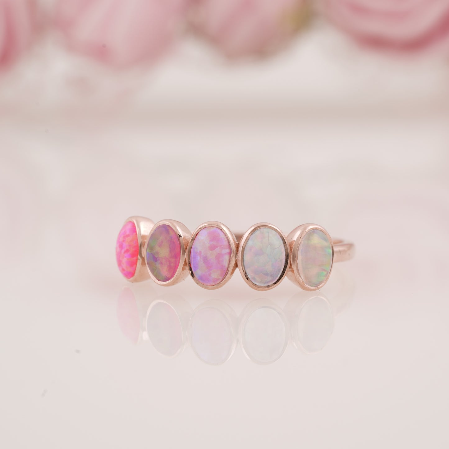 Oval-Shaped Pink Opal Wedding Band - Elegant & Unique