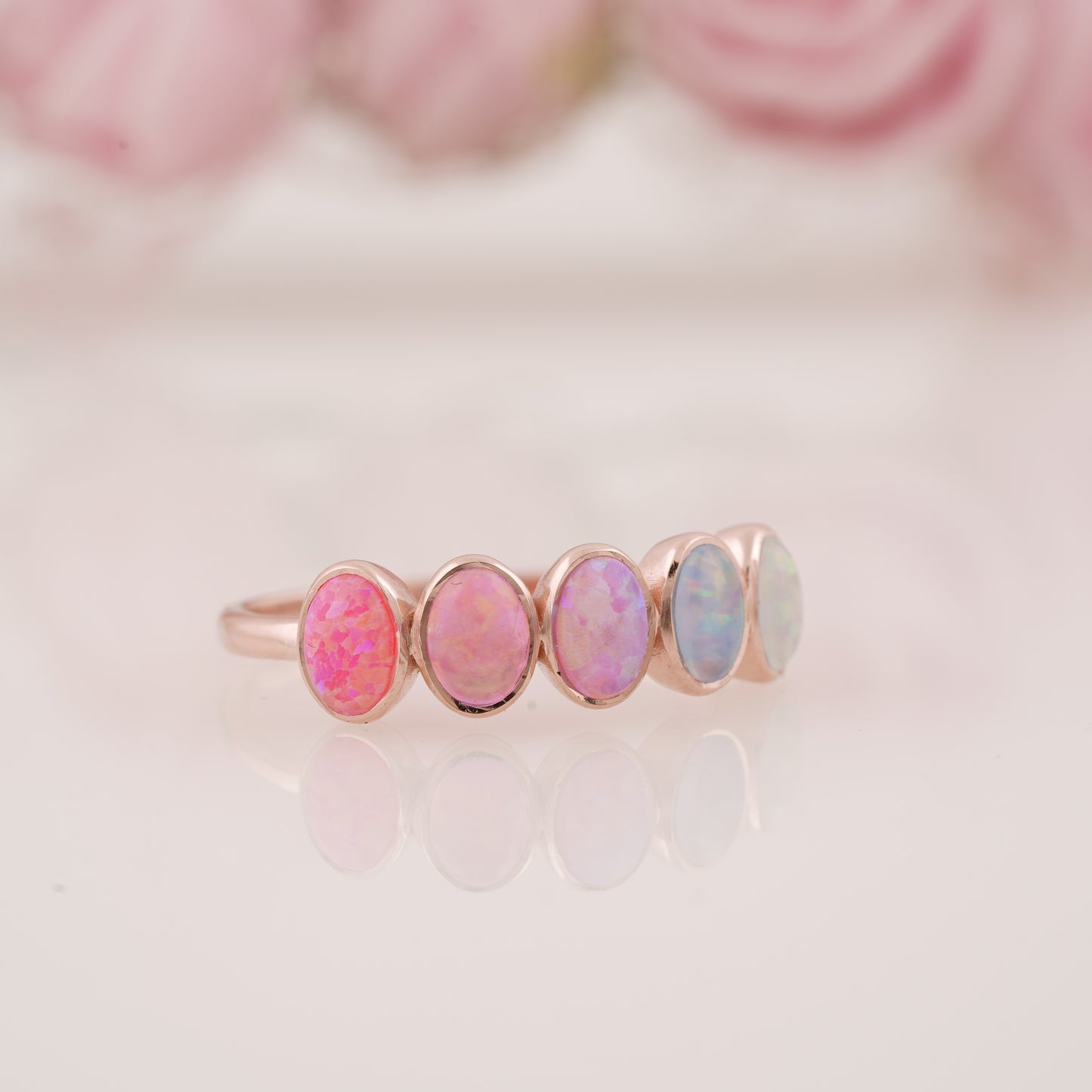 Oval-Shaped Pink Opal Wedding Band - Elegant & Unique