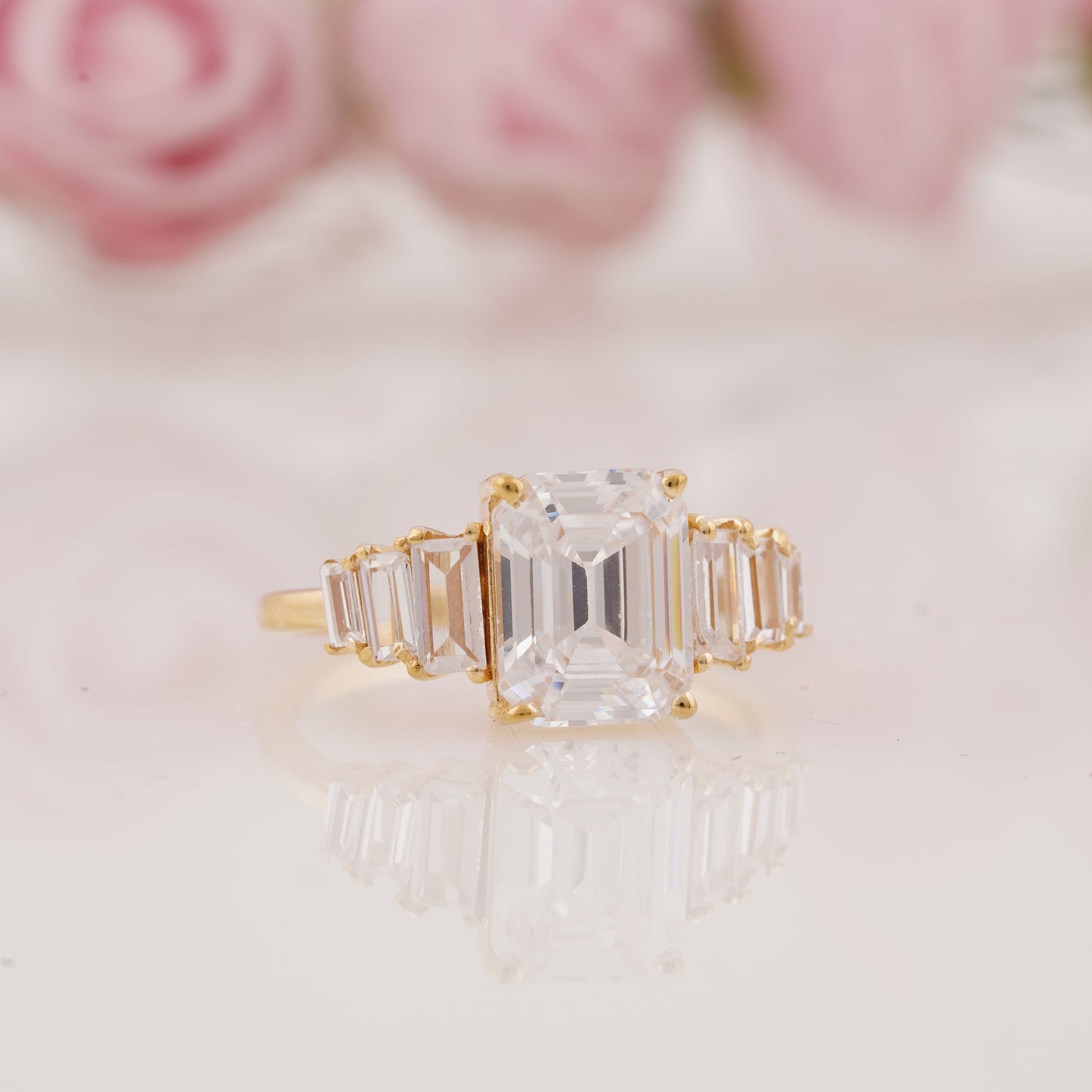 Emerald-Cut and Baguette Moissanite Seven Stone Graduated Engagement Ring