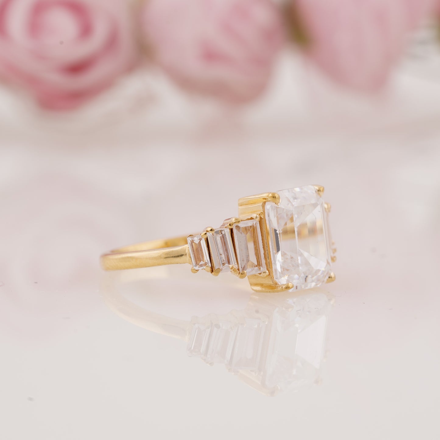 Emerald-Cut and Baguette Moissanite Seven Stone Graduated Engagement Ring