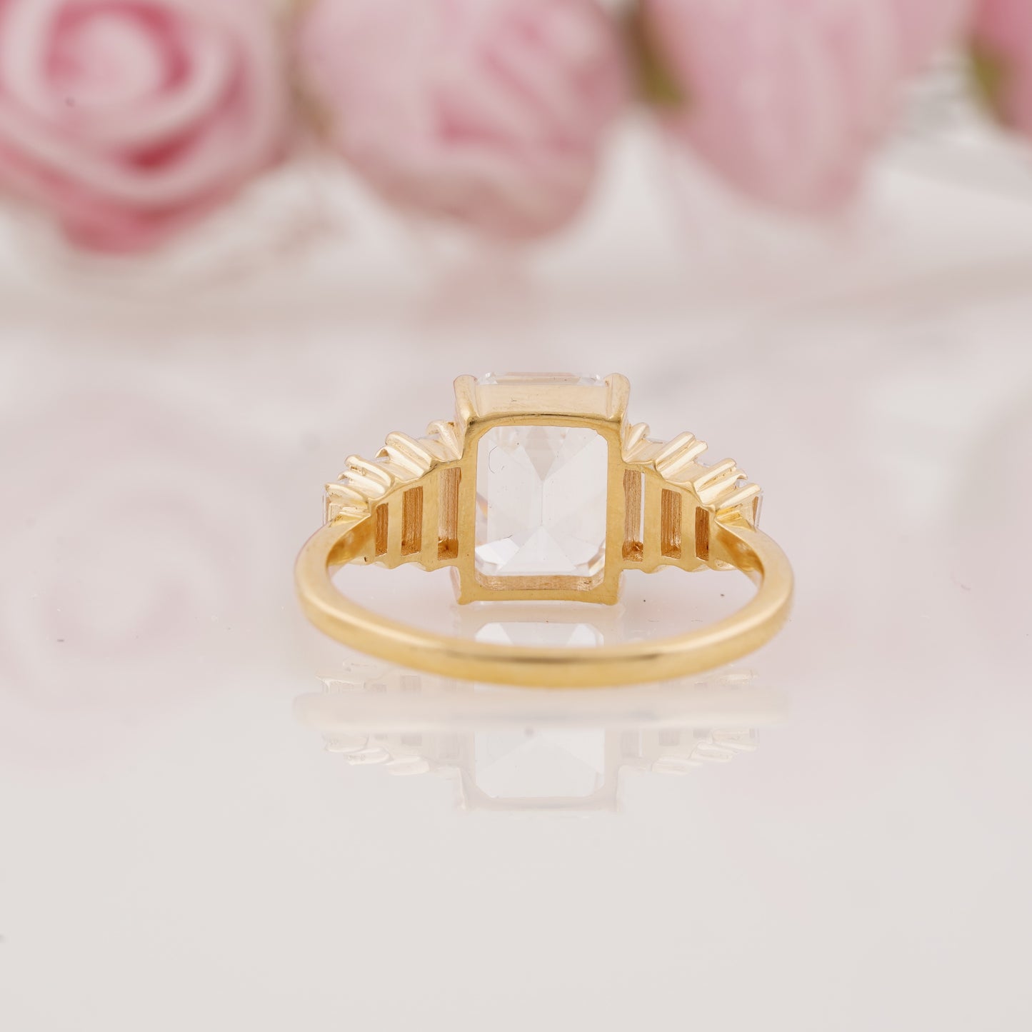 Emerald-Cut and Baguette Moissanite Seven Stone Graduated Engagement Ring