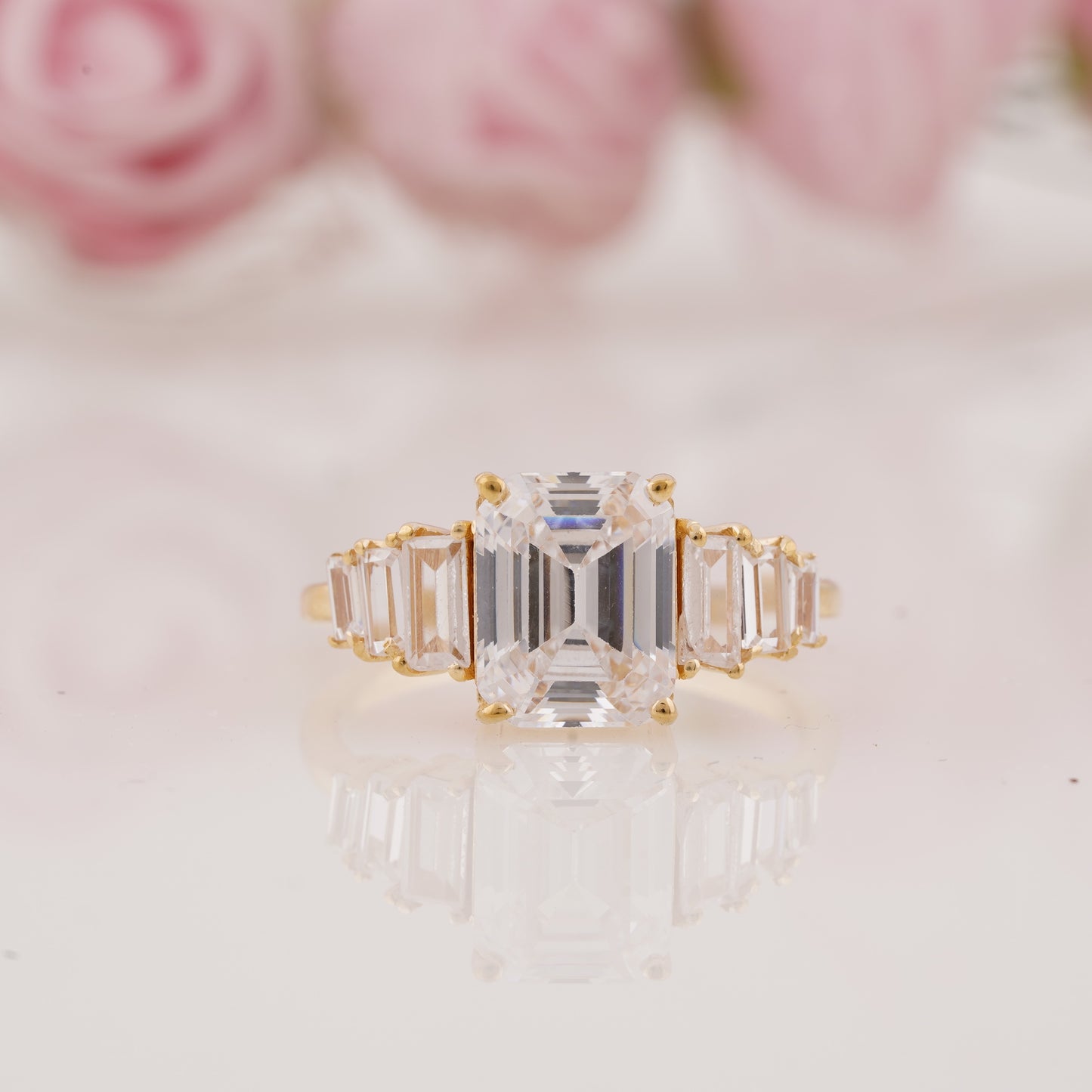 Emerald-Cut and Baguette Moissanite Seven Stone Graduated Engagement Ring