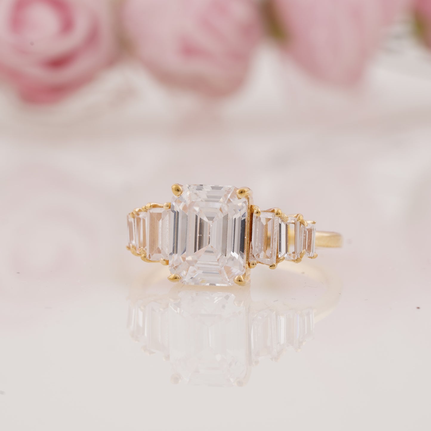 Emerald-Cut and Baguette Moissanite Seven Stone Graduated Engagement Ring