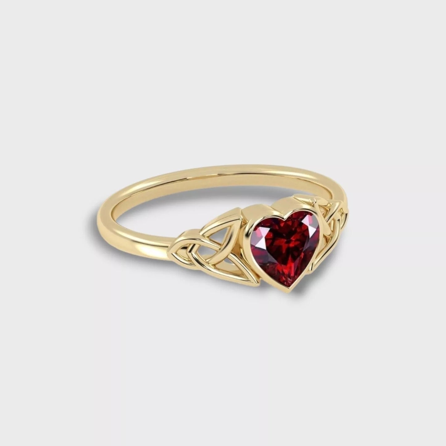 Heart Shaped Lab Grown Red Garnet Celtic Style Ring