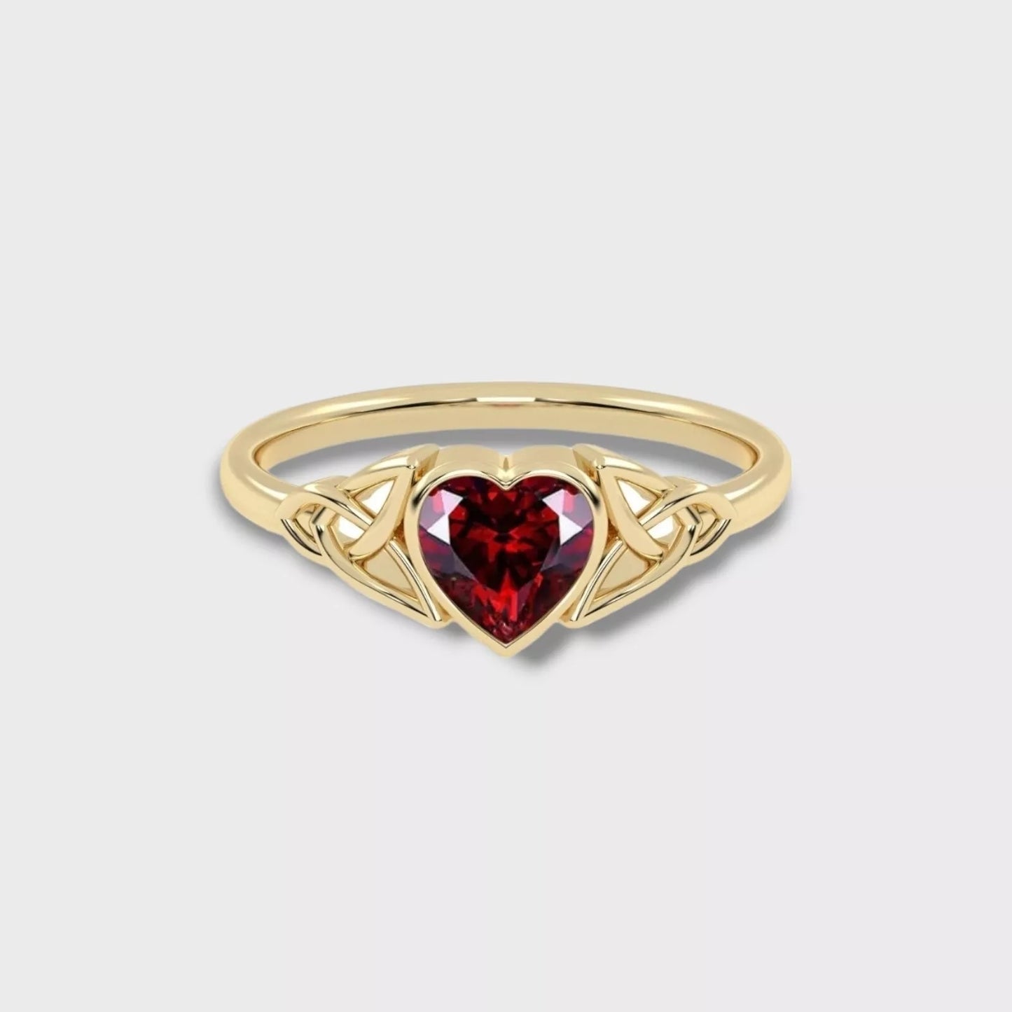 Heart Shaped Lab Grown Red Garnet Celtic Style Ring