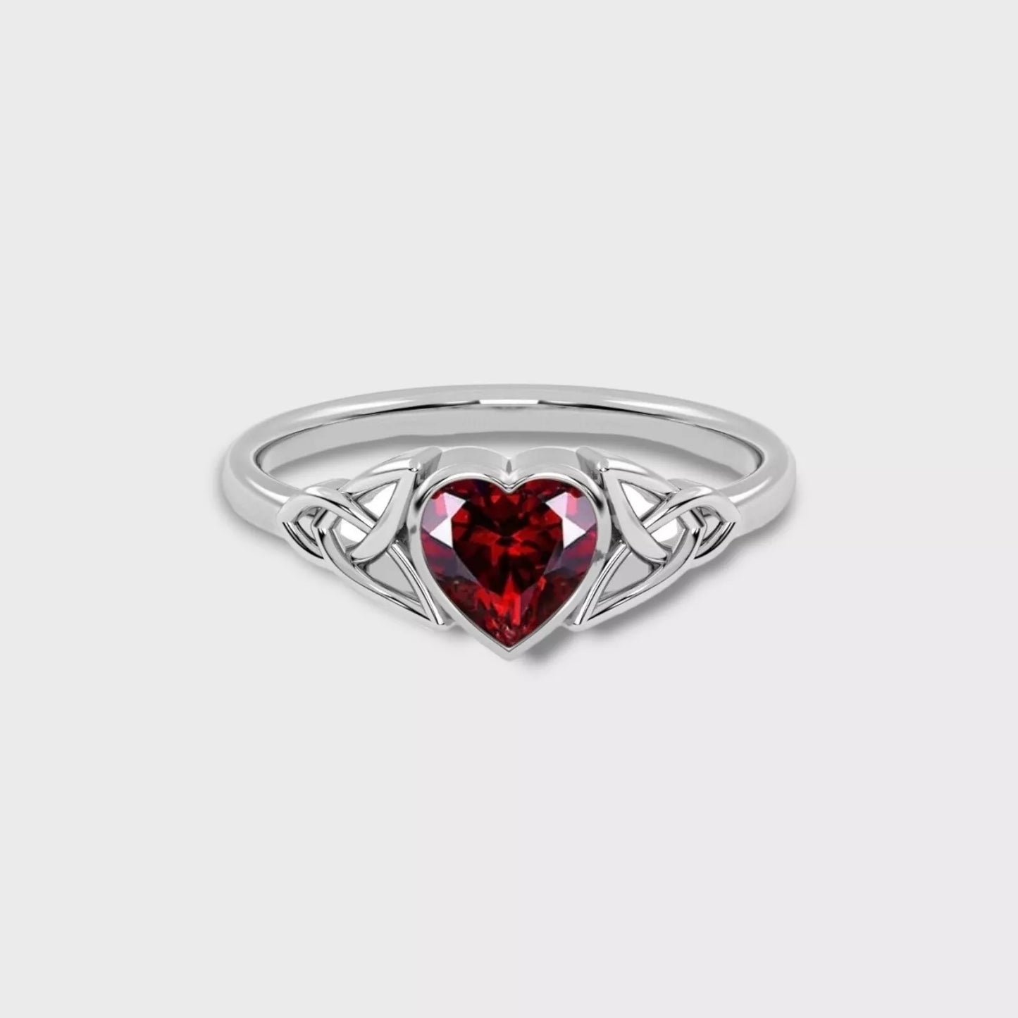 Heart Shaped Lab Grown Red Garnet Celtic Style Ring