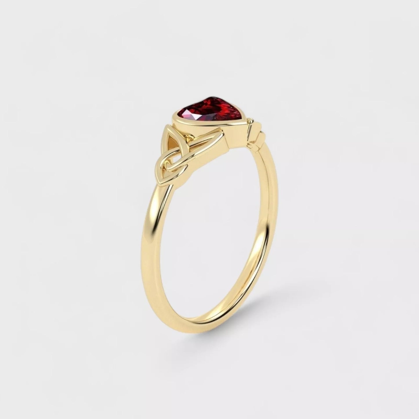 Heart Shaped Lab Grown Red Garnet Celtic Style Ring