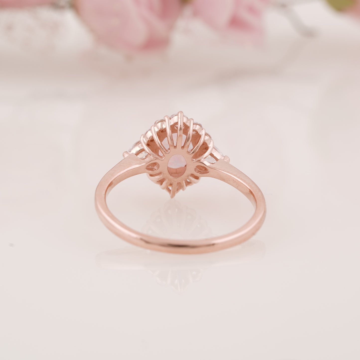 Oval Cut Lab Grown Opal Ring with Round Moissanite Curved Band Engagement Ring Set
