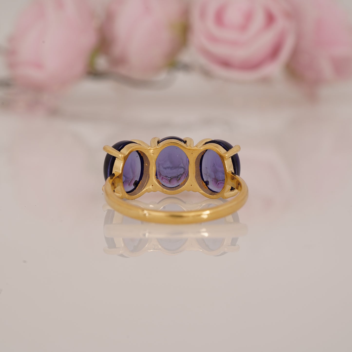 Elegant Lab-Grown Oval Shape Blue Tanzanite Three Stone Ring