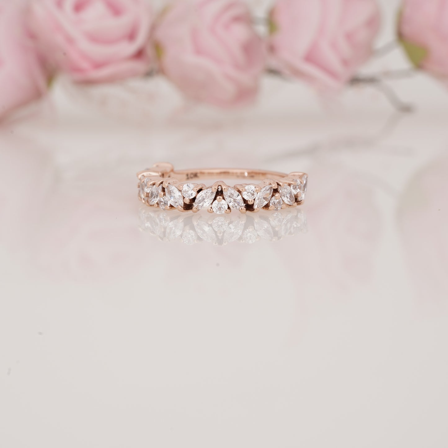 Elegant Lab Grown Marquise and Round Moissanite Half Eternity Wedding Band