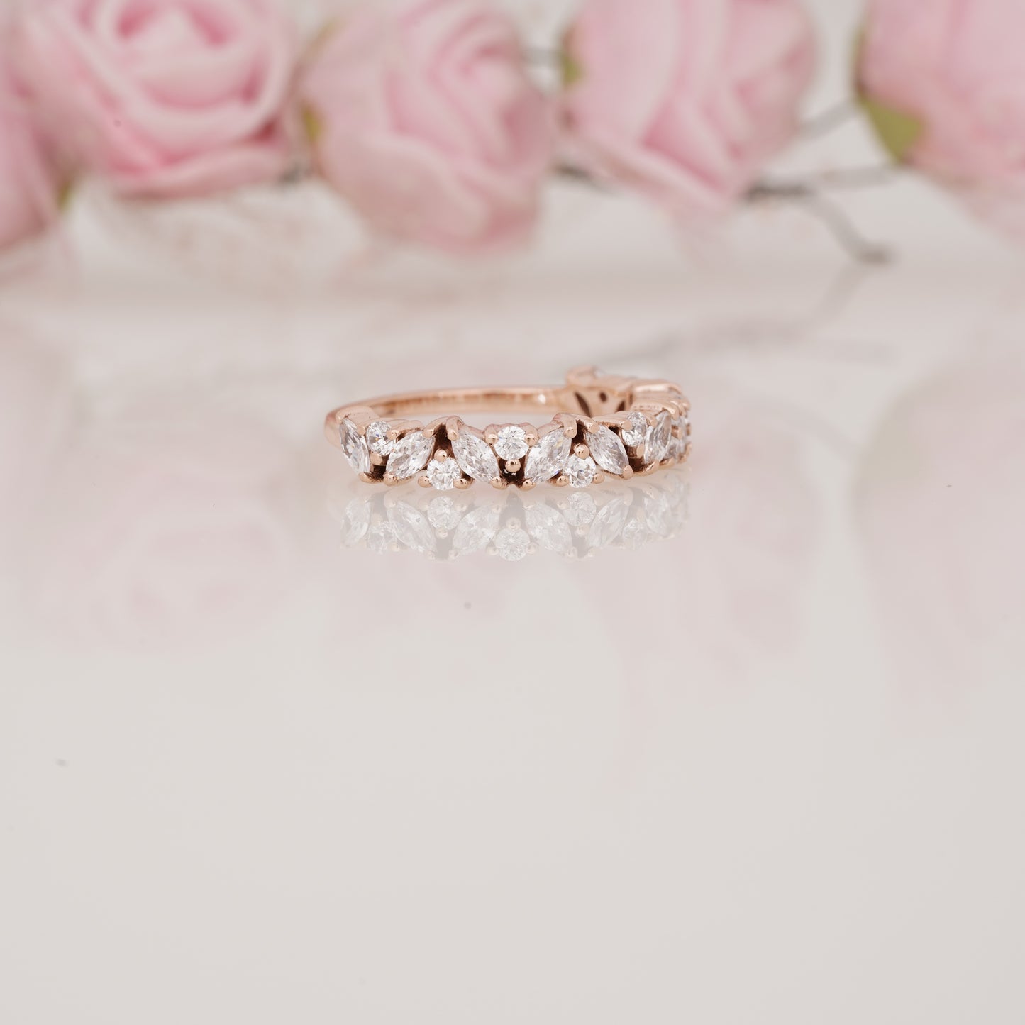Elegant Lab Grown Marquise and Round Moissanite Half Eternity Wedding Band