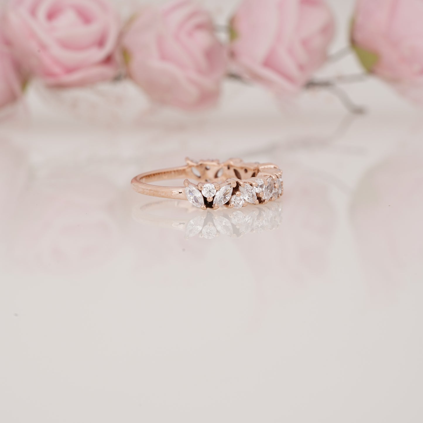 Elegant Lab Grown Marquise and Round Moissanite Half Eternity Wedding Band