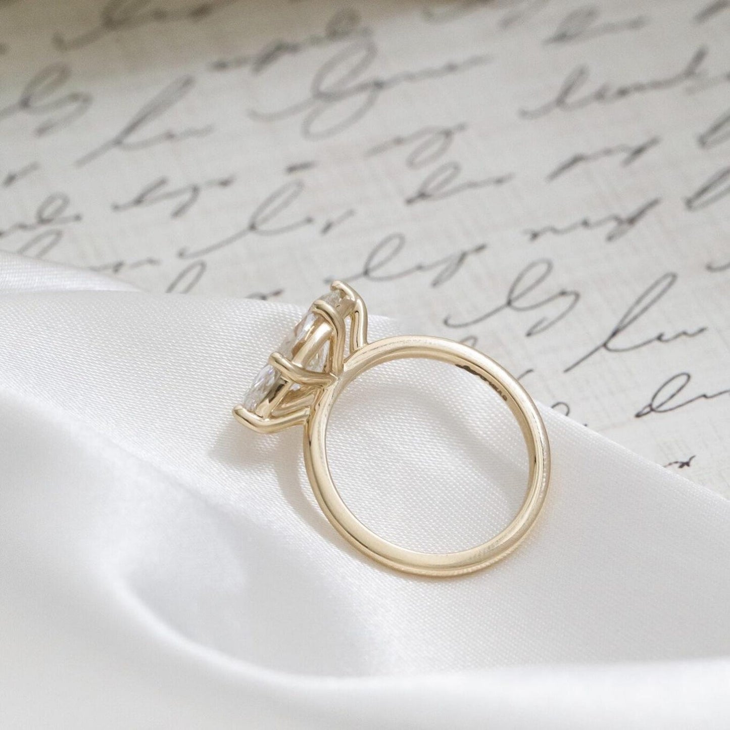Unique Handmade 6 Prong Elongated Marquise Cut Moissanite Promise Ring