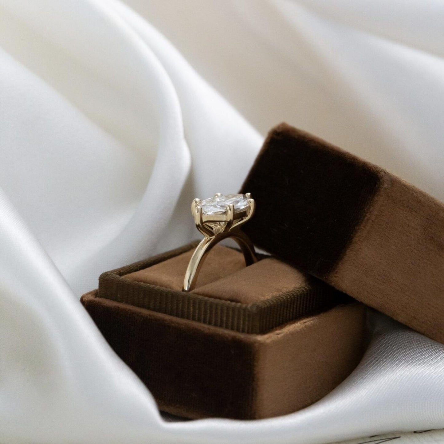 Unique Handmade 6 Prong Elongated Marquise Cut Moissanite Promise Ring