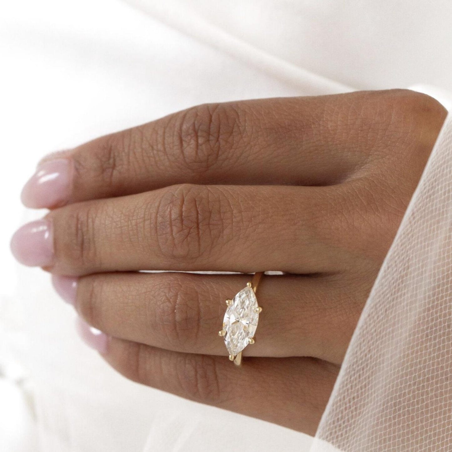 Unique Handmade 6 Prong Elongated Marquise Cut Moissanite Promise Ring