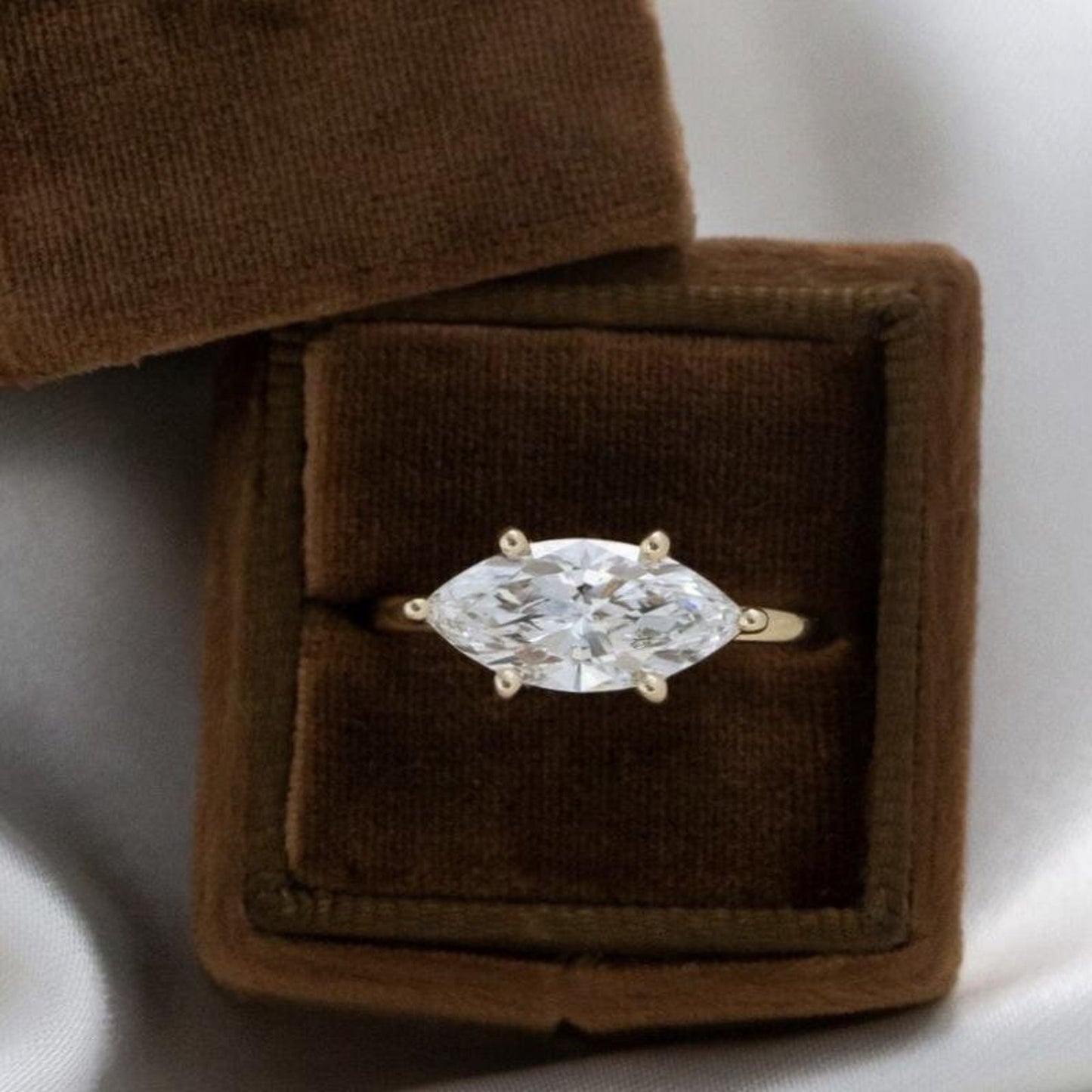 Unique Handmade 6 Prong Elongated Marquise Cut Moissanite Promise Ring