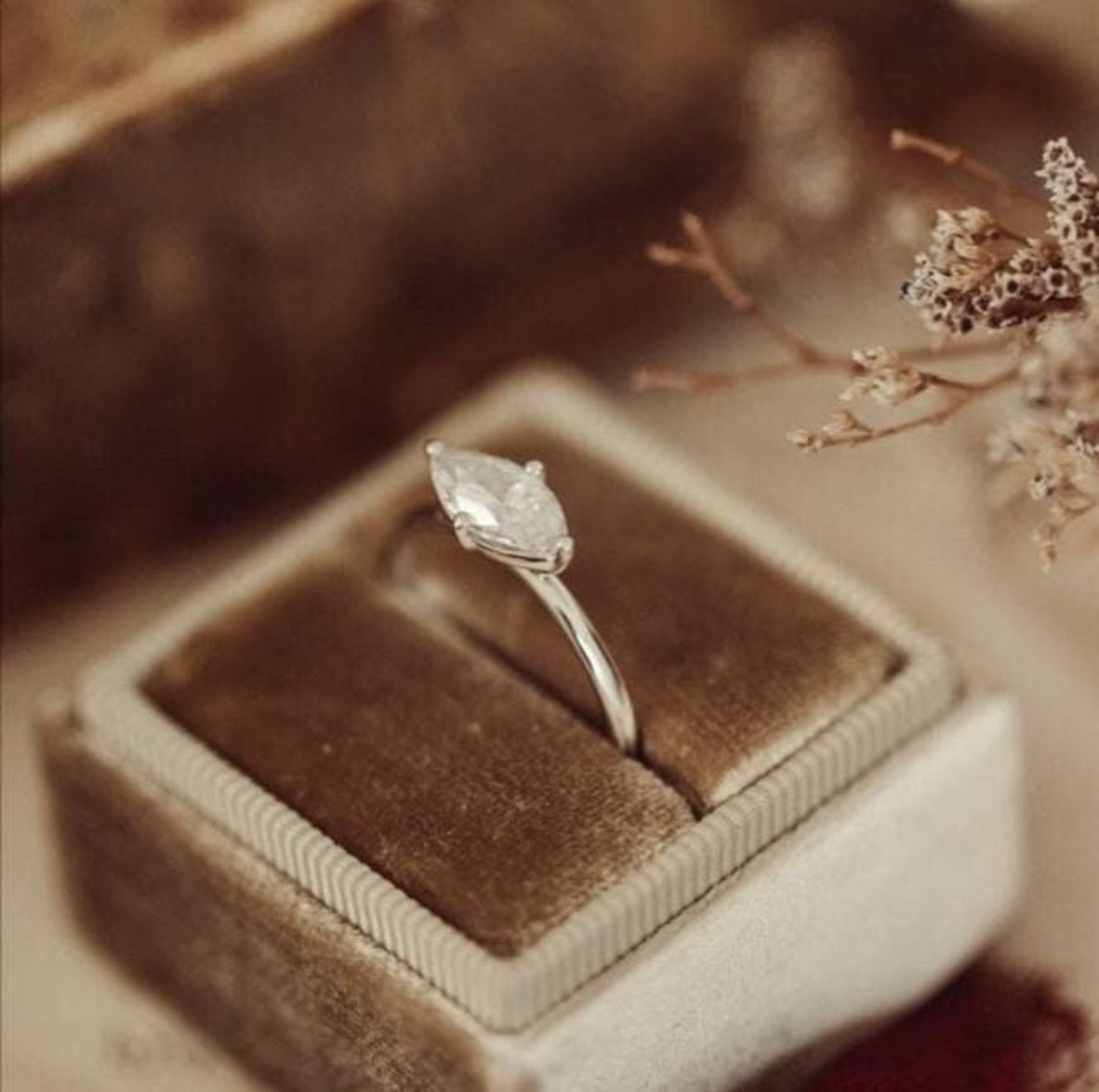 Unique Handmade 6 Prong Elongated Marquise Cut Moissanite Promise Ring