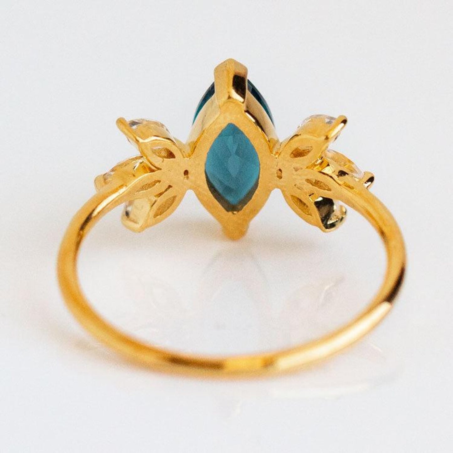 Marquise Cut Lab Grown Topaz and Side Moissanite Engagement Ring