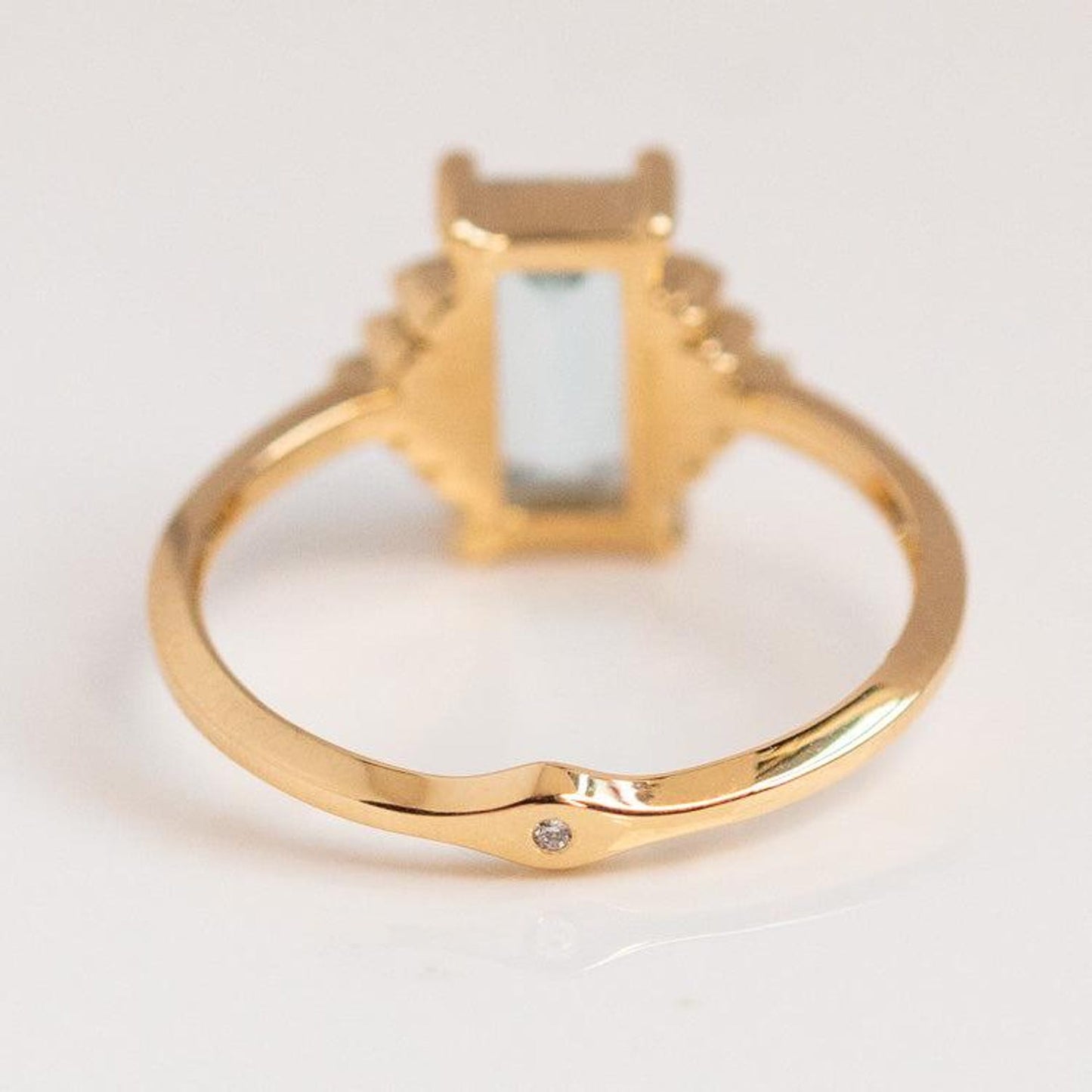Elegant Art Deco Emerald Cut Aquamarine and Moissanite Engagement Ring