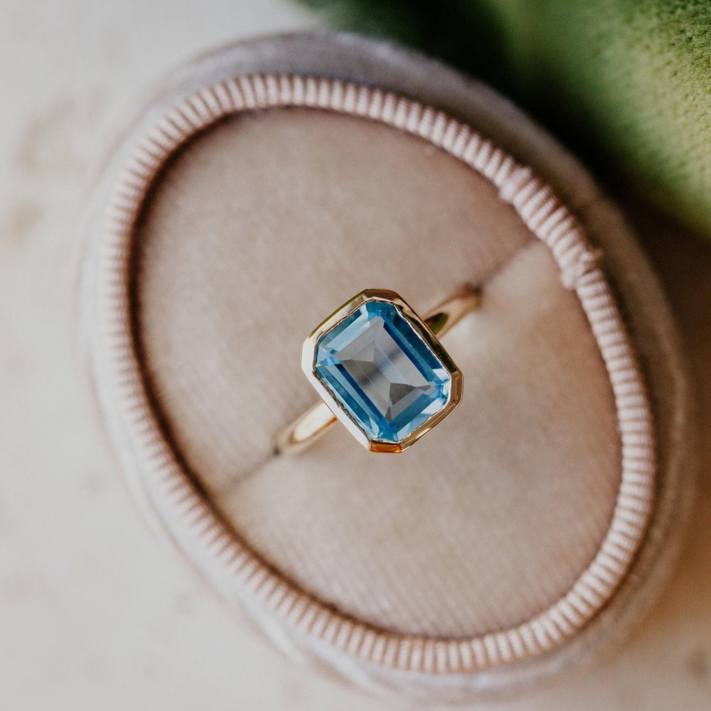 Lab-Grown Emerald-Cut Swiss Blue Topaz Solitaire Ring