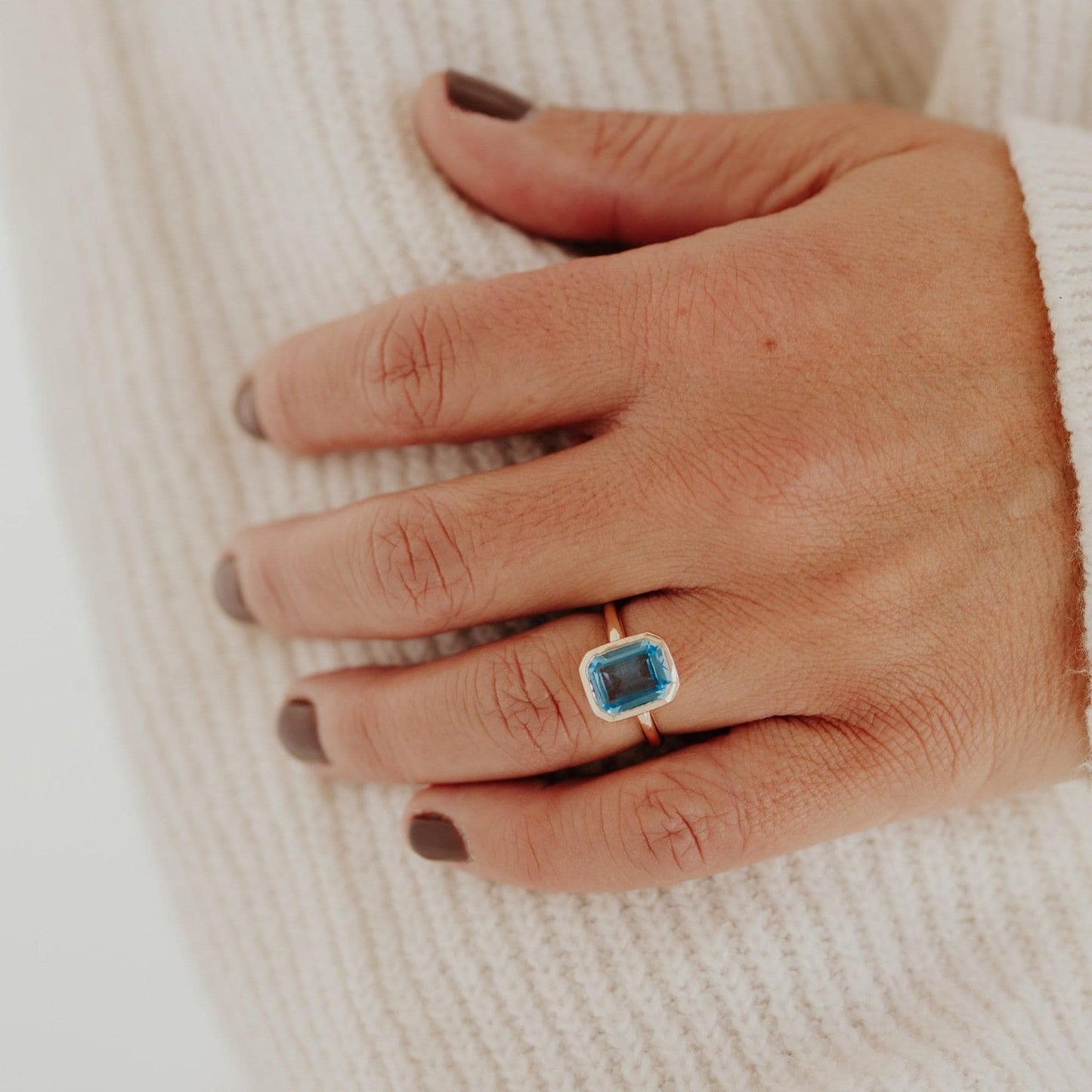 Lab-Grown Emerald-Cut Swiss Blue Topaz Solitaire Ring
