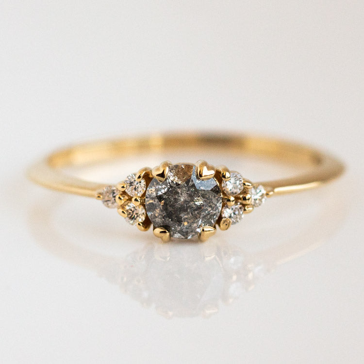 Round Shape Salt and Pepper and Side Moissanite Engagement Ring