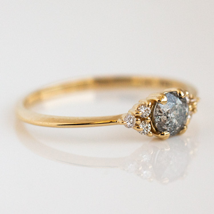 Round Shape Salt and Pepper and Side Moissanite Engagement Ring