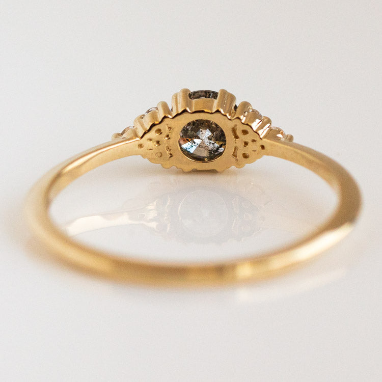 Round Shape Salt and Pepper and Side Moissanite Engagement Ring