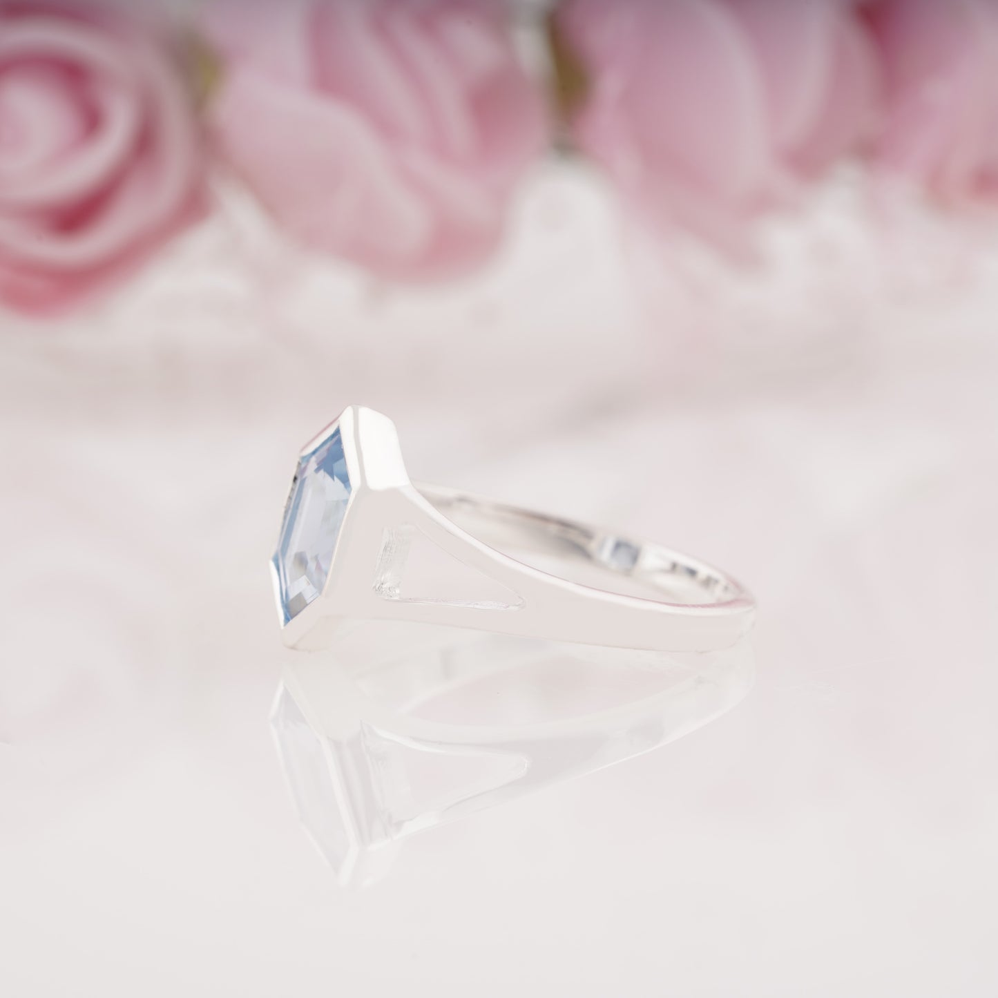 Unique Hexagon Cut Aquamarine Engagement Ring