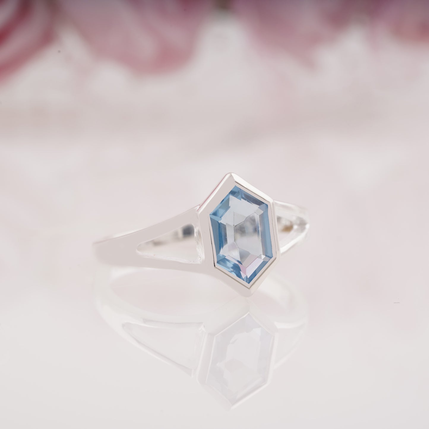 Unique Hexagon Cut Aquamarine Engagement Ring