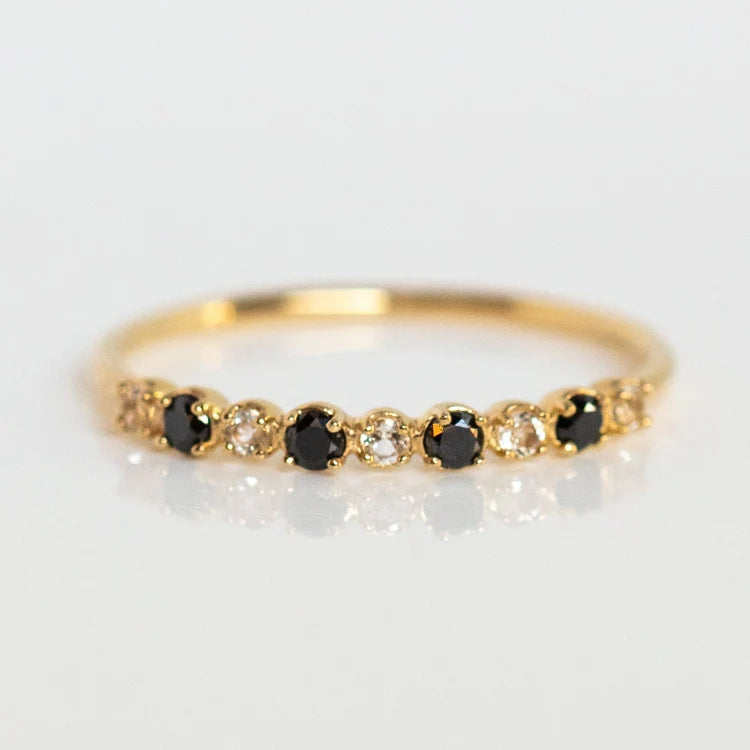 Minimalist Round Onyx and Moissanite Half Eternity Wedding Band
